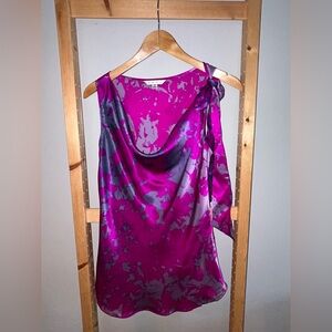 CAbi Magenta & Lavender Silk Sleeveless Top with Shoulder Bow Size S